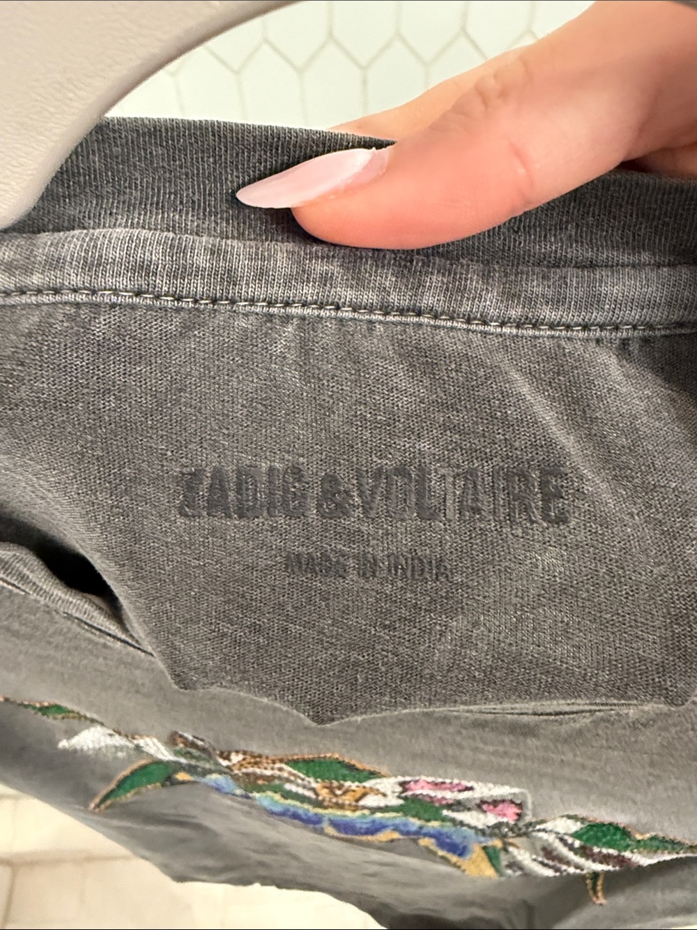 Zadig & Voltaire - Embellished Graphic 'Love' Tee in Charcoal - Picture 2 of 3
